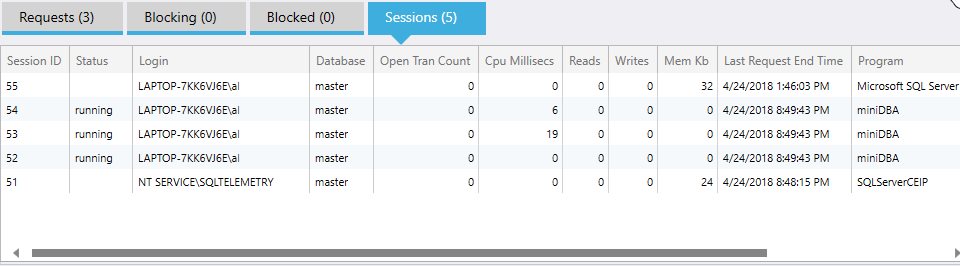 SQL Server session activity
