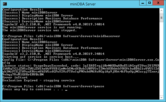 miniDBA Server console mode