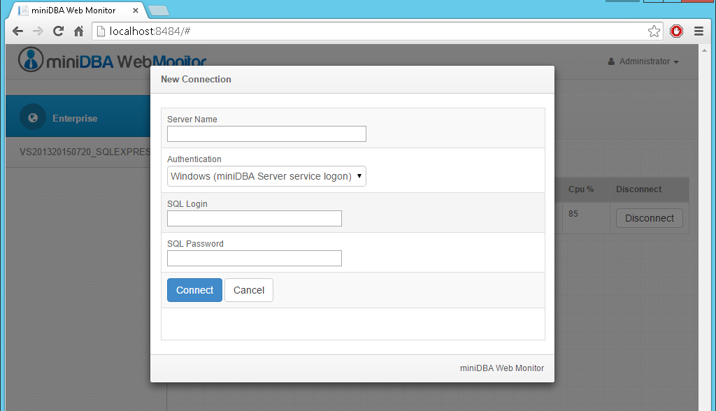 Connect to SQL Server Instance wizard